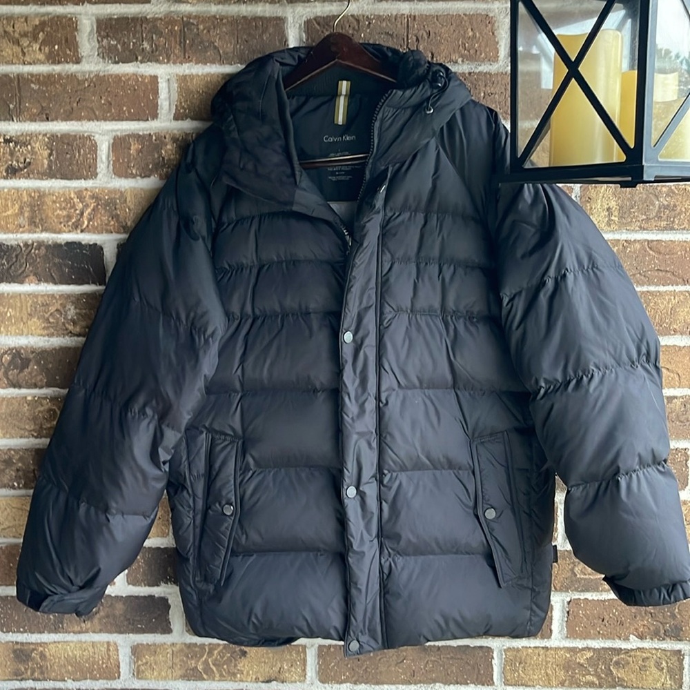 CALVIN KLEIN Black Duck Down Water-Repellent Hooded Puffer Jacket - Picture 2 of 11
